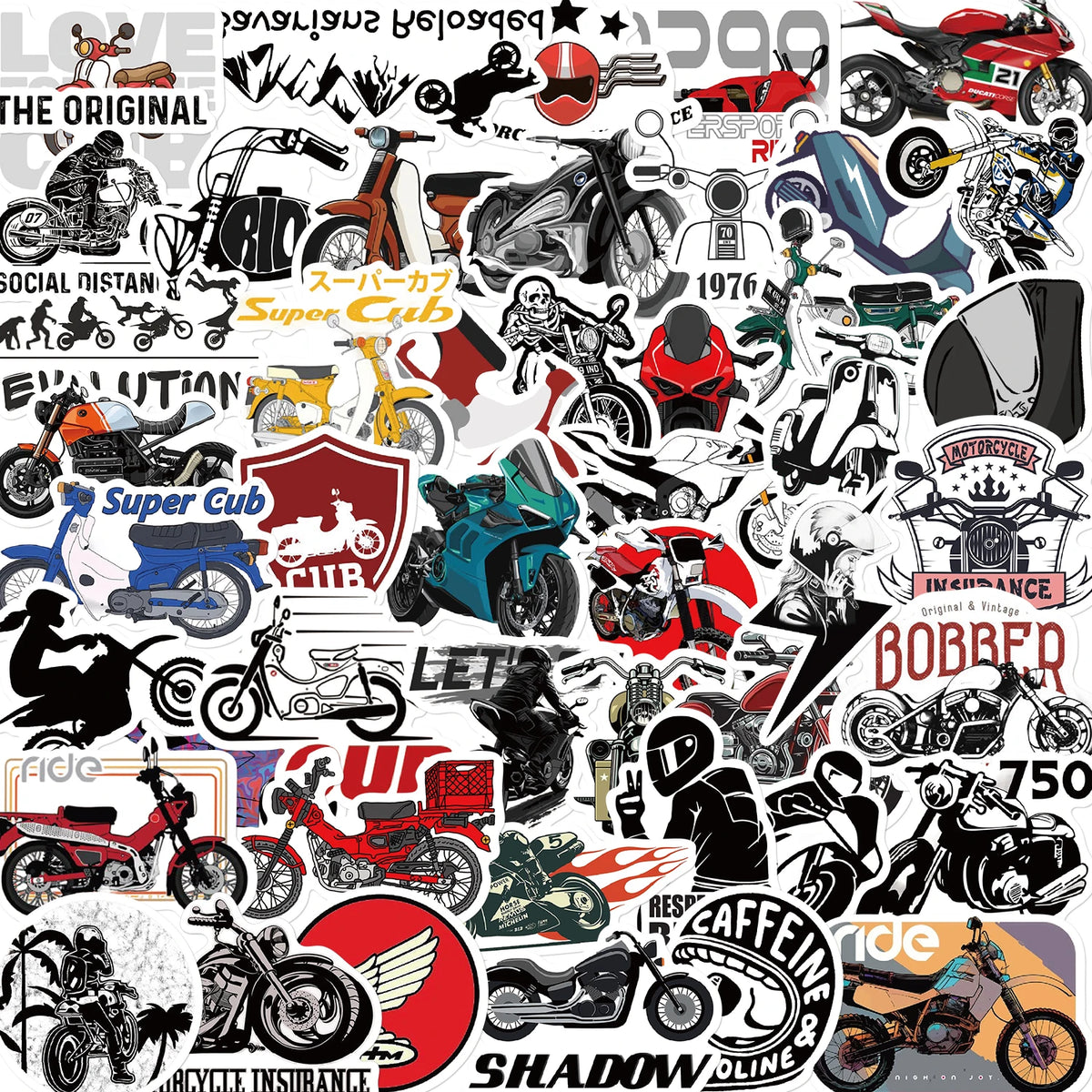 Biker Sticker-Pack – Wasserfeste Biker-Vinyl-Aufkleber (50 Stück)