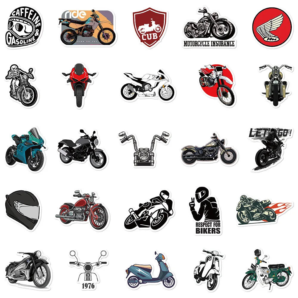 Vintage Motorcycle Sticker-Pack – Wasserfest (50 Stk.)