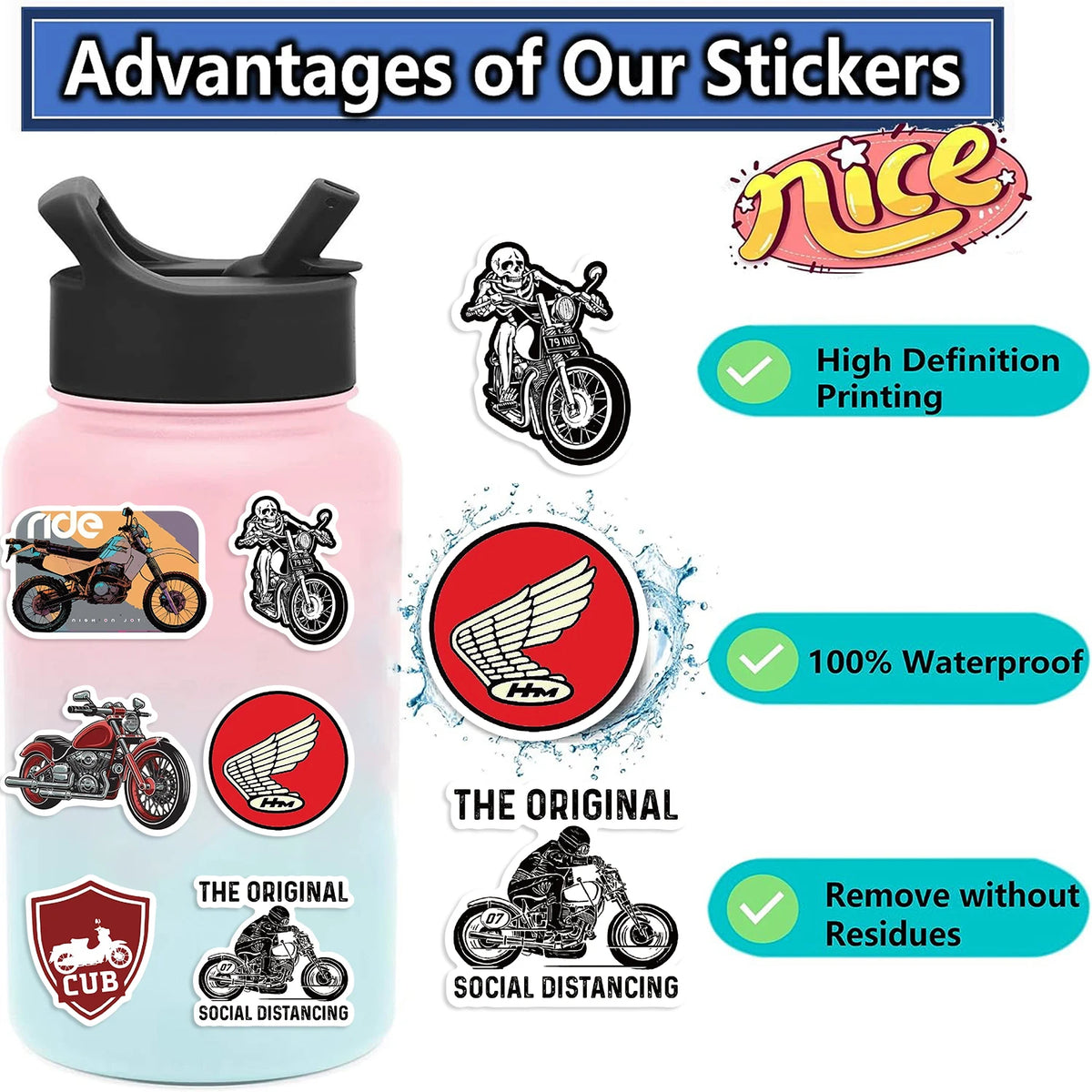 Biker Sticker-Pack – Wasserfeste Biker-Vinyl-Aufkleber (50 Stück)