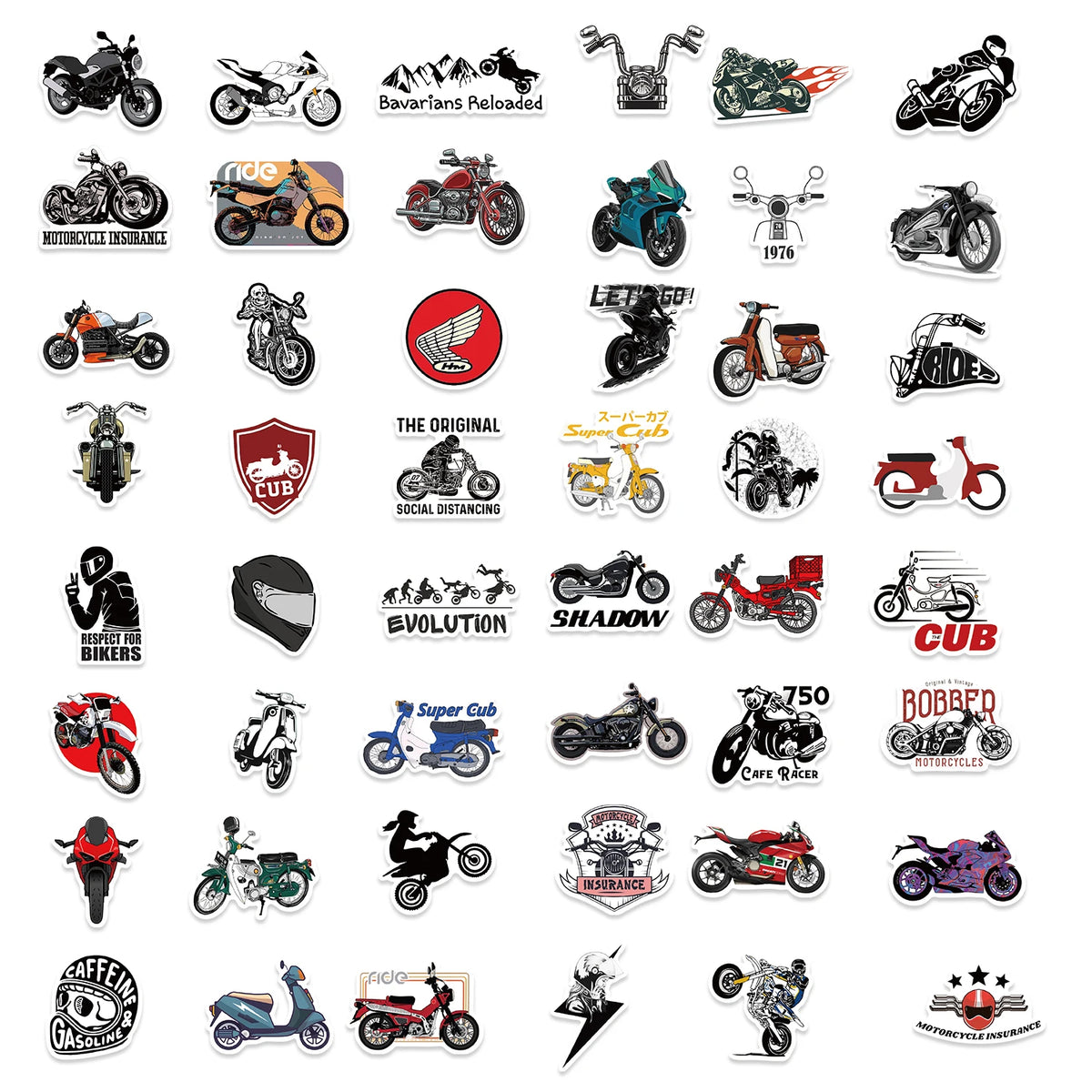 Biker Sticker-Pack – Wasserfeste Biker-Vinyl-Aufkleber (50 Stück)