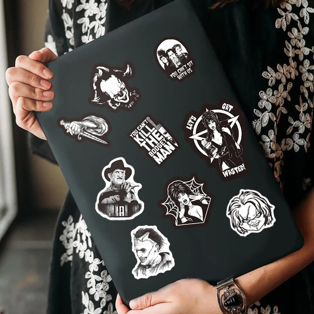 50er-Set Skull & Biker Sticker Pack – Schwarz-Weiß (Wasserdicht)