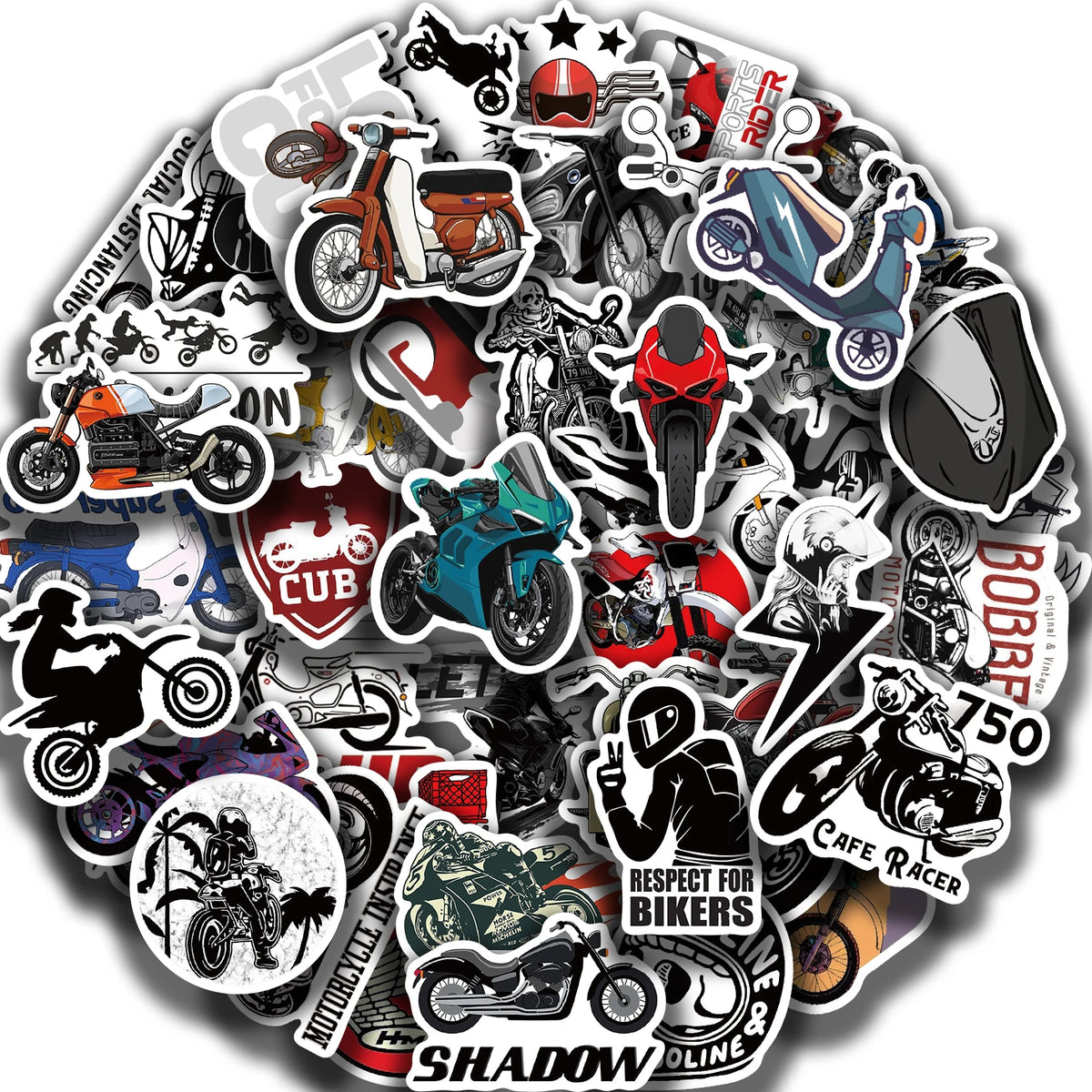 Biker Sticker-Pack – Wasserfeste Biker-Vinyl-Aufkleber (50 Stück)