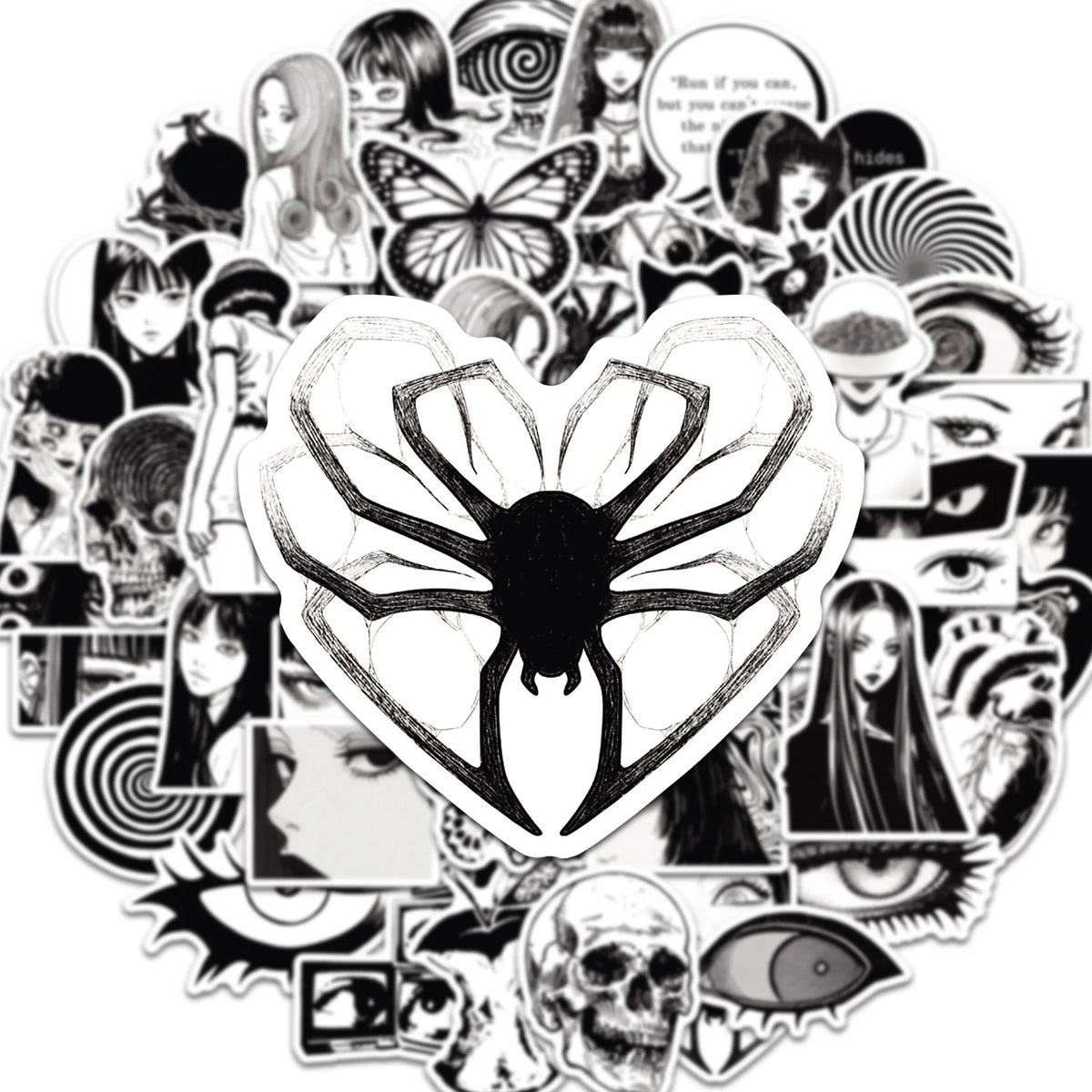 50er-Set Gothic & Dark Horror Sticker Pack – Schwarz-Weiß (Wasserdicht)