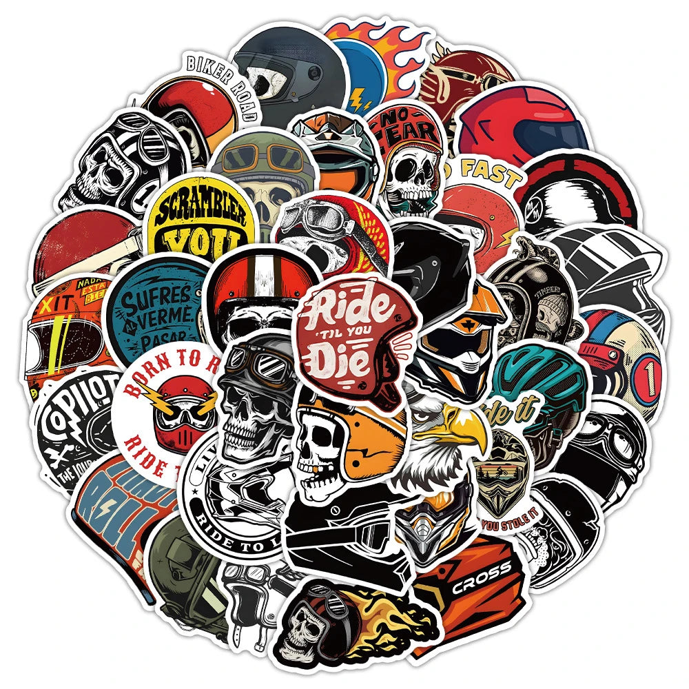 Biker Sticker-Pack – Wasserfeste Totenkopf-Vinyl-Decals (10, 30 oder 50 Stück)
