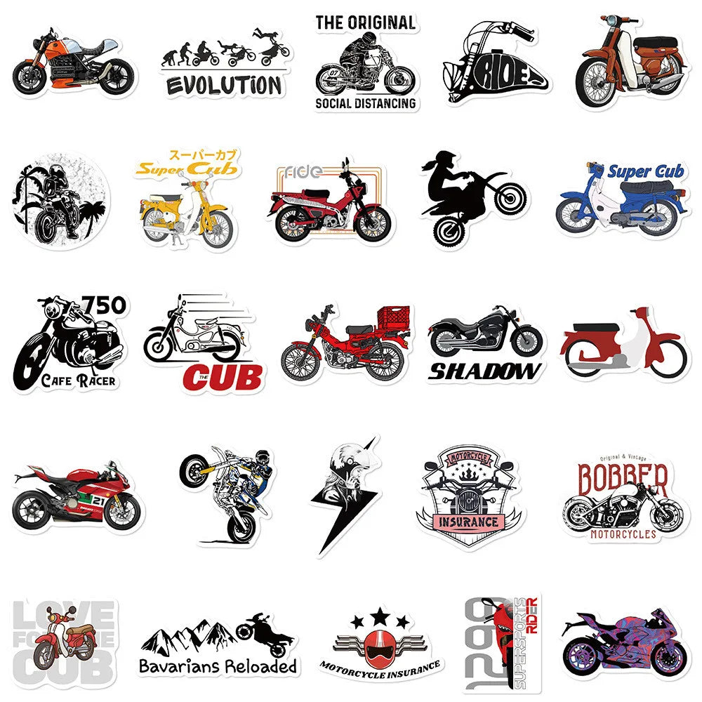 Vintage Motorcycle Sticker-Pack – Wasserfest (50 Stk.)